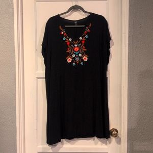 4X SheIn Curve Festive Embroidered Black Skater Cotton Dress